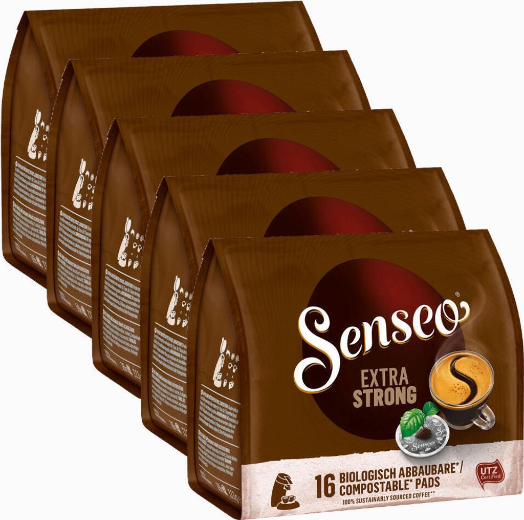 Senseo Kaffeepads Extra Kräftig / Extra Strong, Intensiver und Vollmundiger Geschmack, Kaffee, neues Design, 5er Pack, 5 x 16 Pads