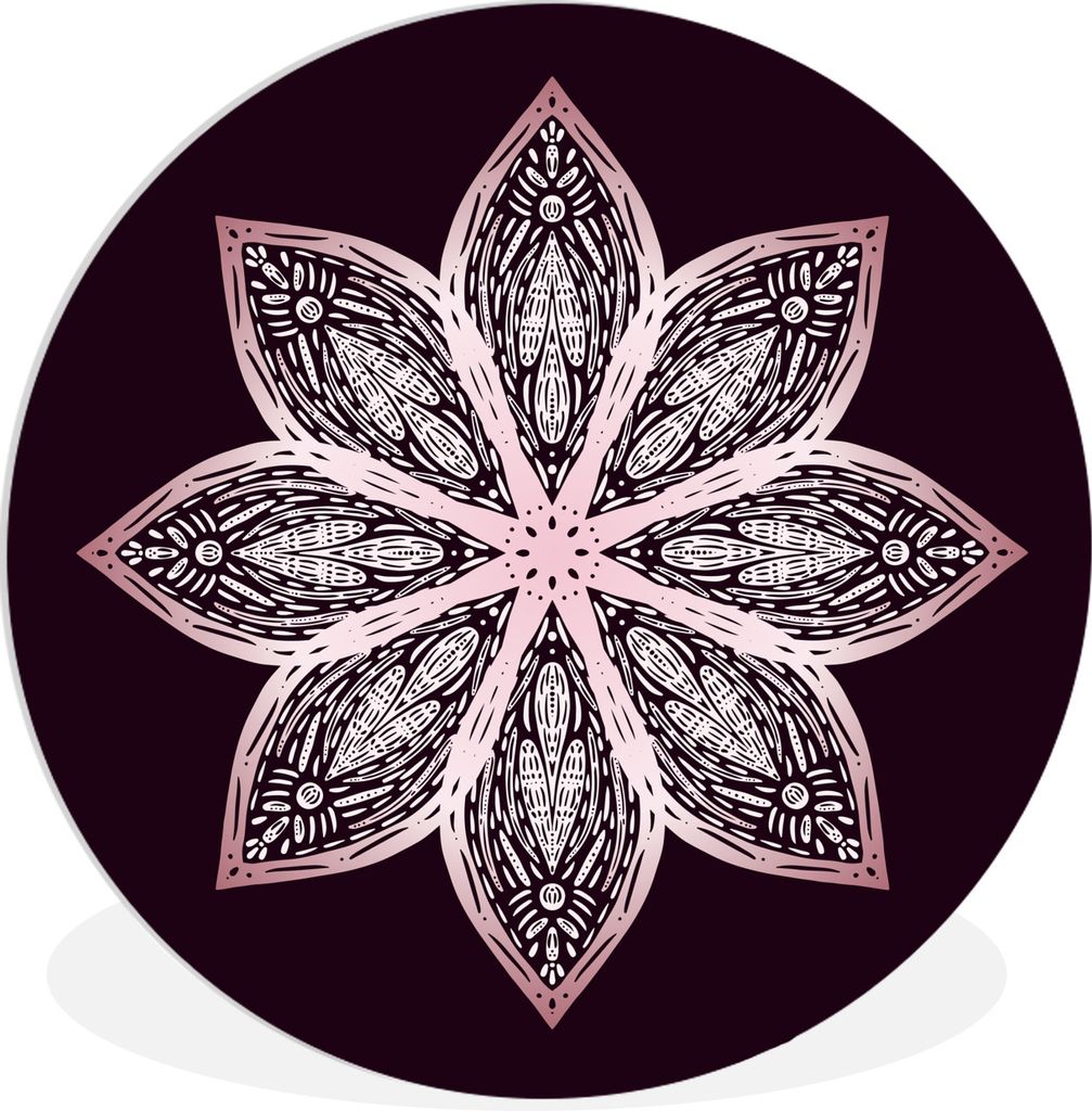 MuchoWow Rundes Wandbild - Runde Bilder Illustration eines roségoldenen Lotos auf schwarzem Hintergrund Ø 90 cm Kreis Wanddekoration Kunststoff...