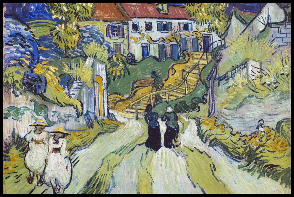 Poster 91,5x61cm Treppe in Auvers, Van Gogh Vintage für das Wohnzimmer