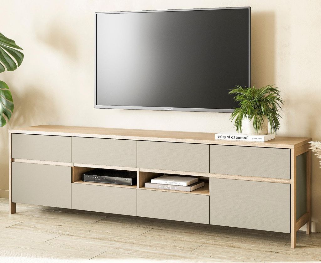TV-Lowboard "Finnes" in Salbei und Eiche TV Unterteil skandinavisch 193 cm, Soft-Close