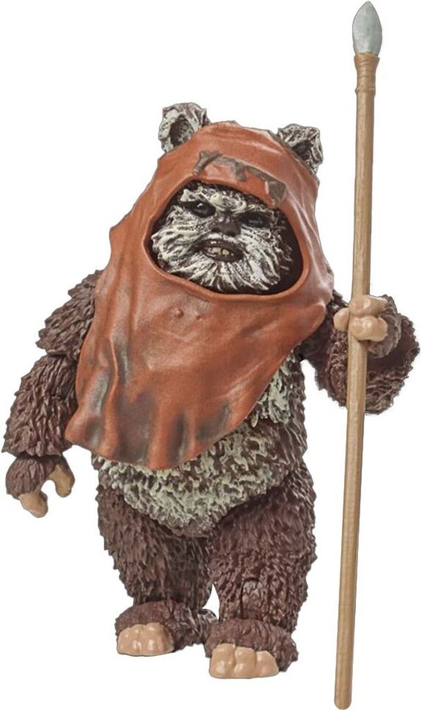 A Star Wars Ewok action figure holding a spear.