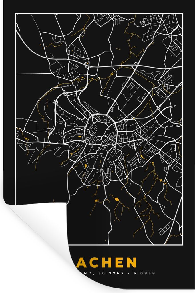 MuchoWow Wandtattoo Wandsticker Wandaufkleber Aachen - Gold - Stadtplan - Karte - Deutschland 40x60 cm Selbstklebend und Repositionierbar - Wierd...