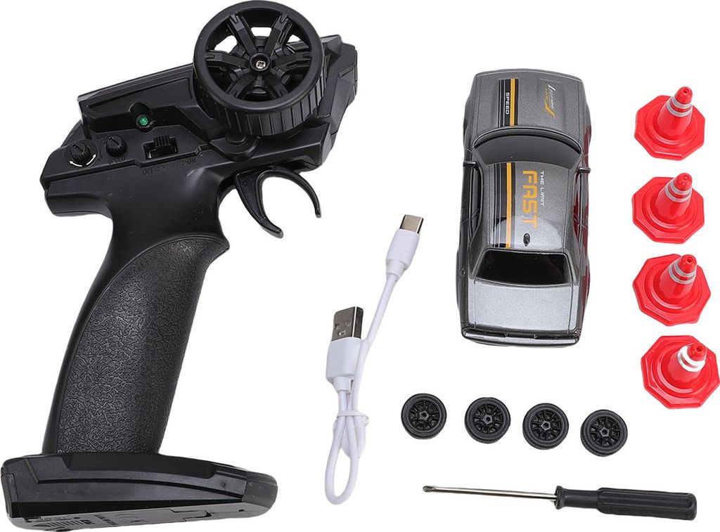 RC Drift Car mit Licht Variable Geschwindigkeit 1:43 Maßstab Fernsteuerung 4WD Rennfahrzeug Spielzeug Silber