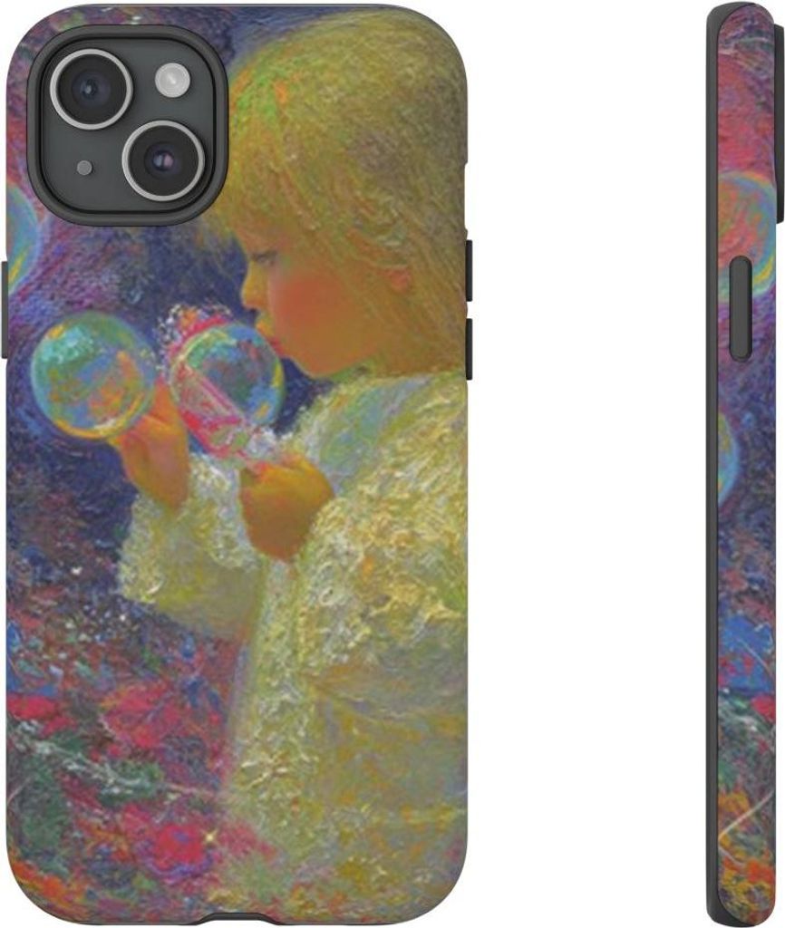Träumender Engel mit Seifenblasen und Blumen – Hülle Kompatibel mit iPhone 15 Plus