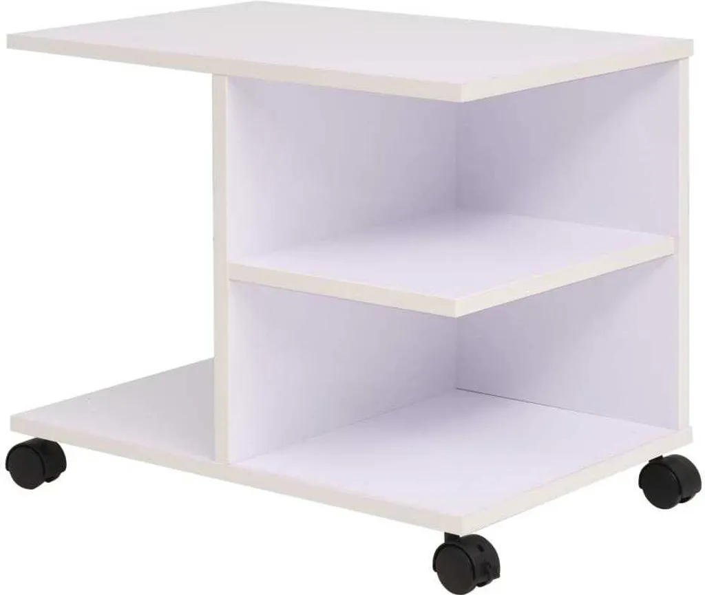 Table d'appoint blanche avec roues - Plateau spacieux 50x35cm robuste