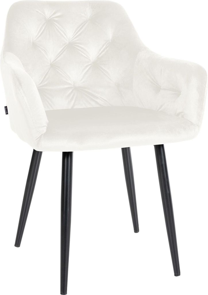 In And OutdoorMatch Esszimmerstühle Odell – Weiß – Samt – Hochwertige Polsterung – Dekorativer Esszimmerstuhl – Stabiles Metallgestell