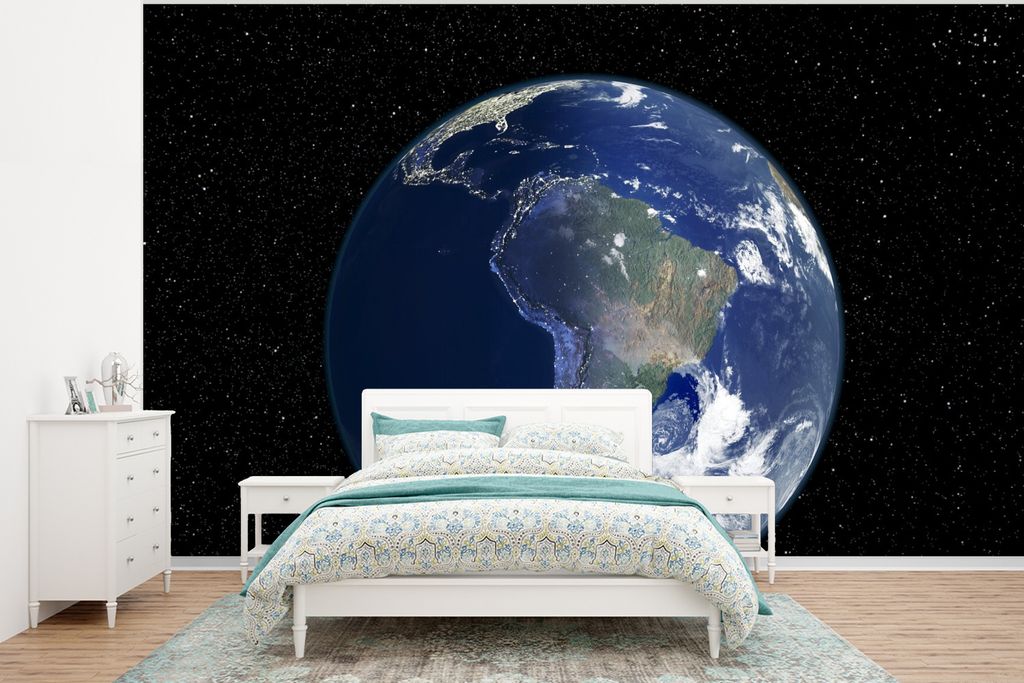 MuchoWow Fototapete für Wohnzimmer oder Schlafzimmer Wandtapete Vinyl Motivtapete Südamerika bei Tag und Nacht - 400x300 cm - Papiertapeten