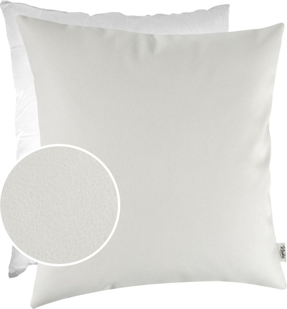 Dekokissen mit Füllung KUMO 50x50cm atmungsaktive Kunstleder Kissenbezug mit Reißverschluss Einfarbig Leder-Optik UNI Weiß