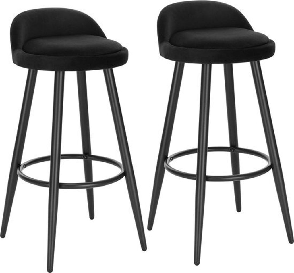 WOLTU BH296sz-2 Barhocker Schwarz 2er Set aus Samt und Metall,Bistro Hocker Barstühle Industrial Style