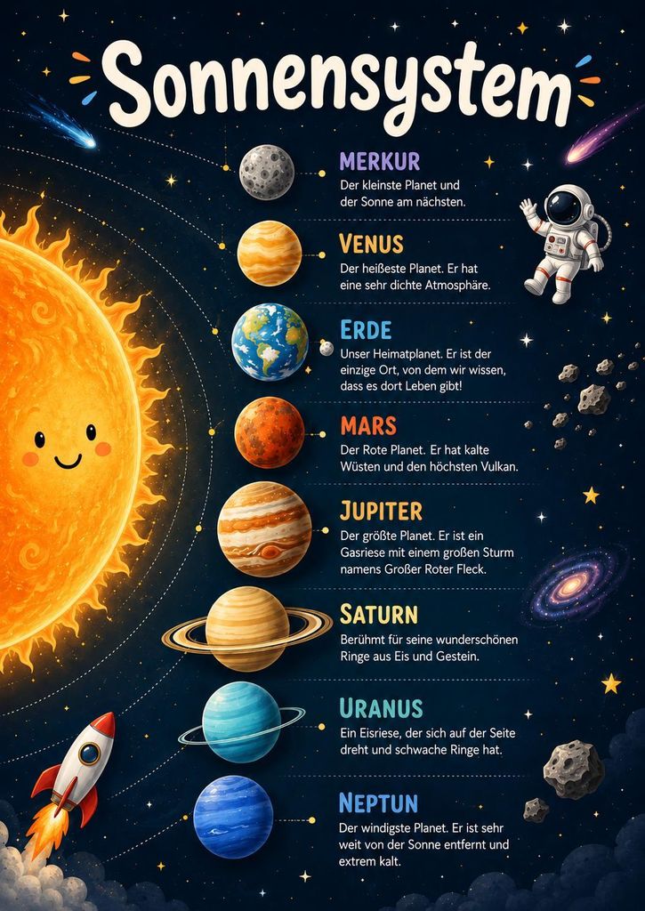 Poster didattico sul sistema solare, formato DIN A2 – Immagine del prodotto 