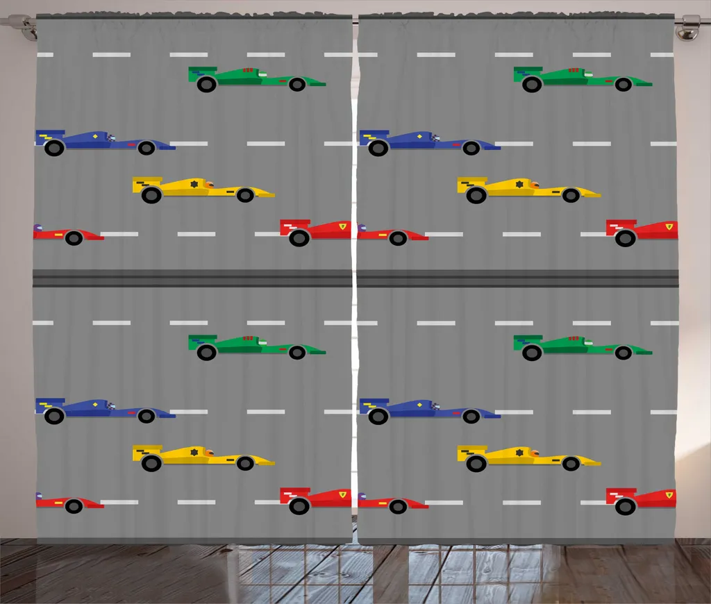 Rideau imprimé Rally Cars Racing 280x225 cm avec boucles et crochets