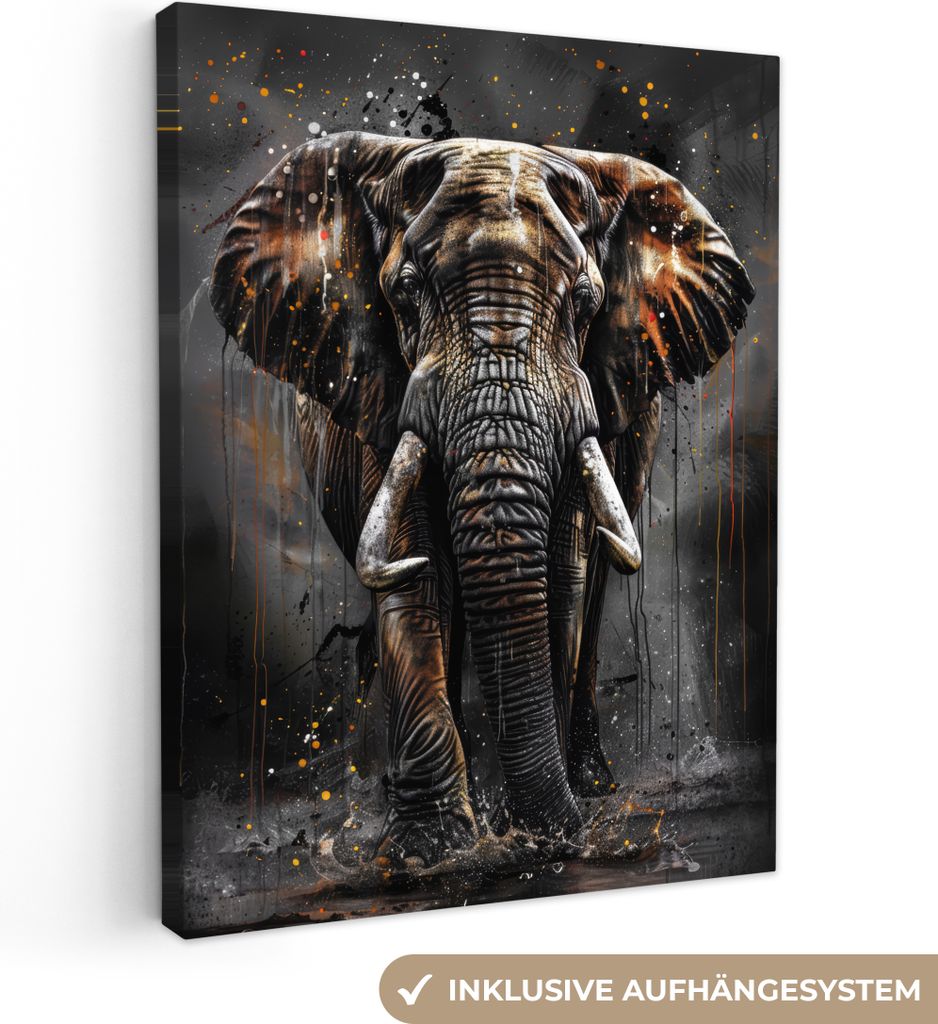 MuchoWow - Leinwandbilder - Elefant - Aquarell - Wildtiere - Luxus, Wandbild, Wanddeko Bilder Wohnzimmer, 30x40 cm
