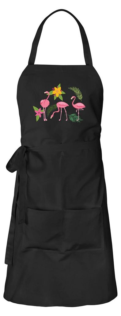 Huuraa Schürze Flamingos Comic Schwarz mit Taschen Baumwolle Kochschürze Geschenkidee