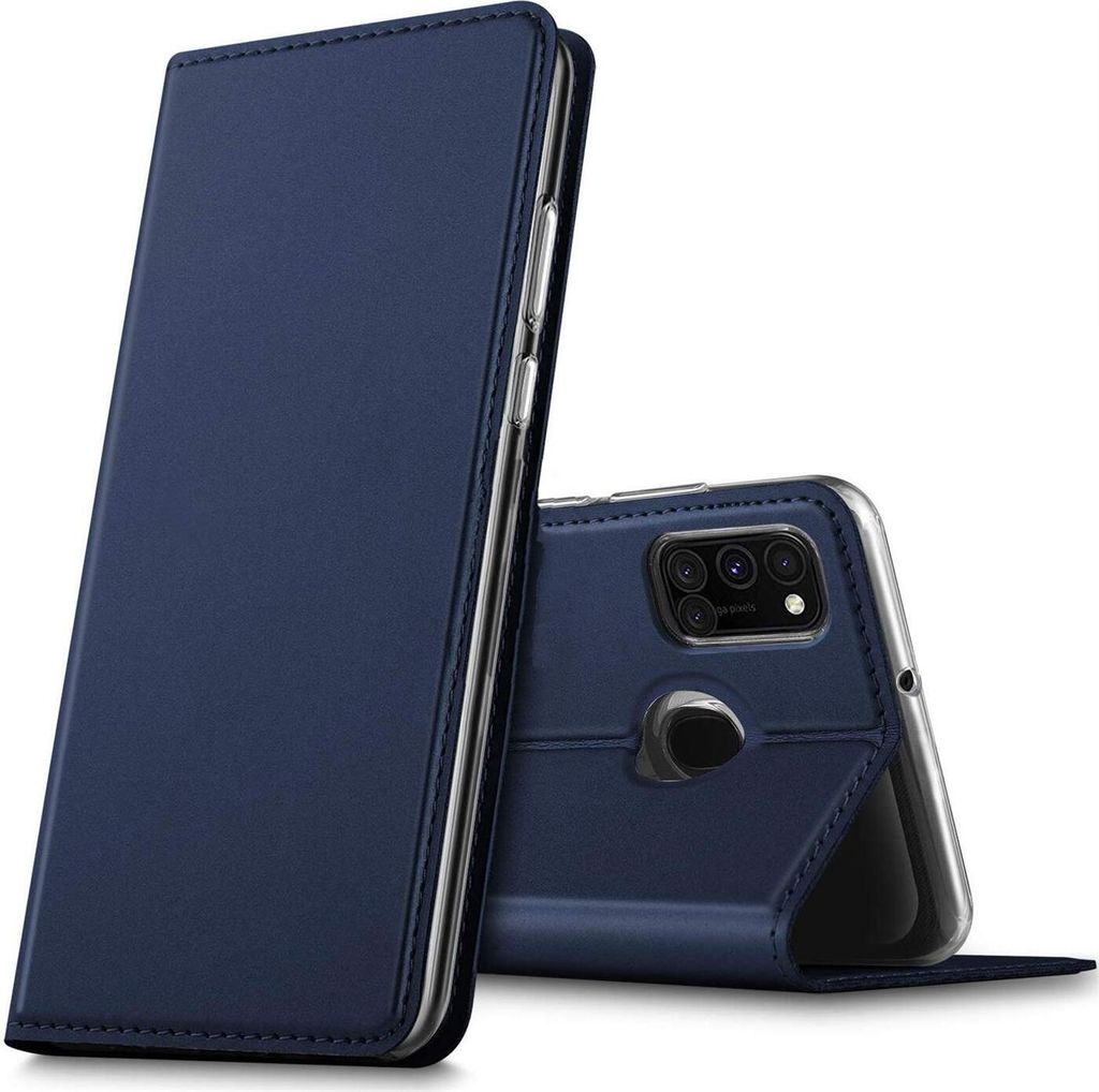 Conie Ultra Slim Klapp Tasche für Samsung Galaxy A21s Kartenfach Hülle Rundumschutz in Blau