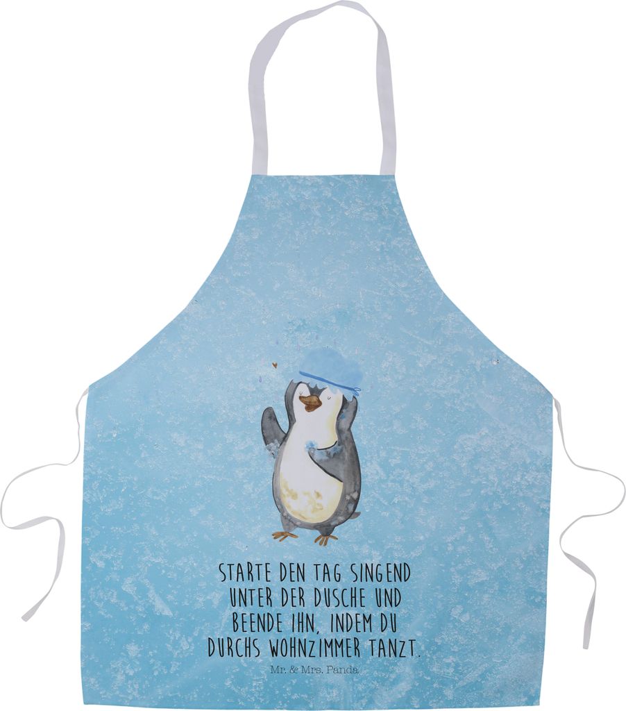 Mr. & Mrs. Panda Grillschürze Pinguin Duschen - Eisblau - Geschenk, Küchenzubehör, Duschkonzert, Dusche, Kochschürze, Grillmeister-Schürze, Ba...
