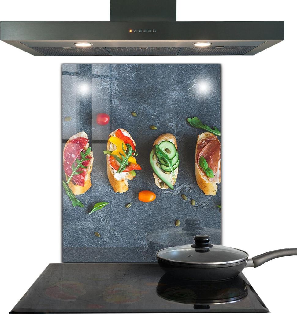 Spritzschutz aus Glas Küchenrückwand - Wandschutz für Herd und Spüle - 60x80 cm - Appetitanreger Appetitanregende Sandwiches