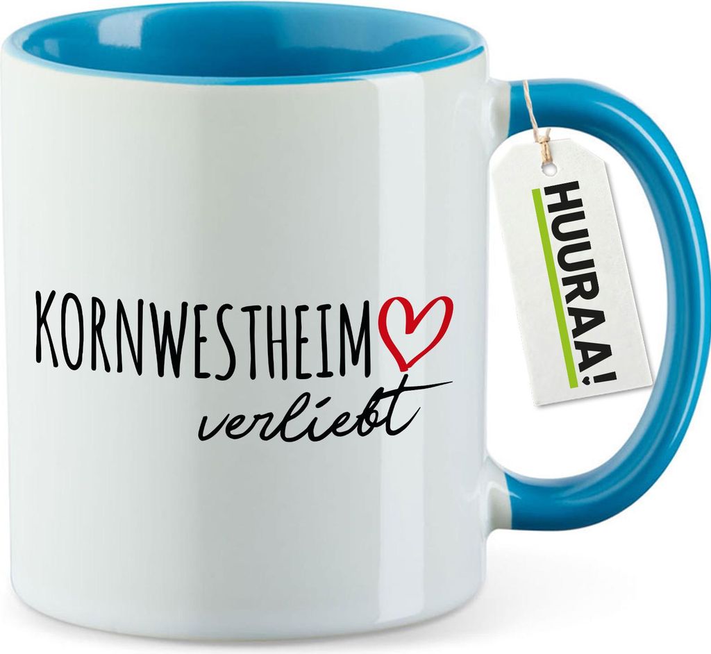 Huuraa Kaffeetasse Kornwestheim verliebt 330ml Blau Keramik Kaffeebecher Geschenkidee