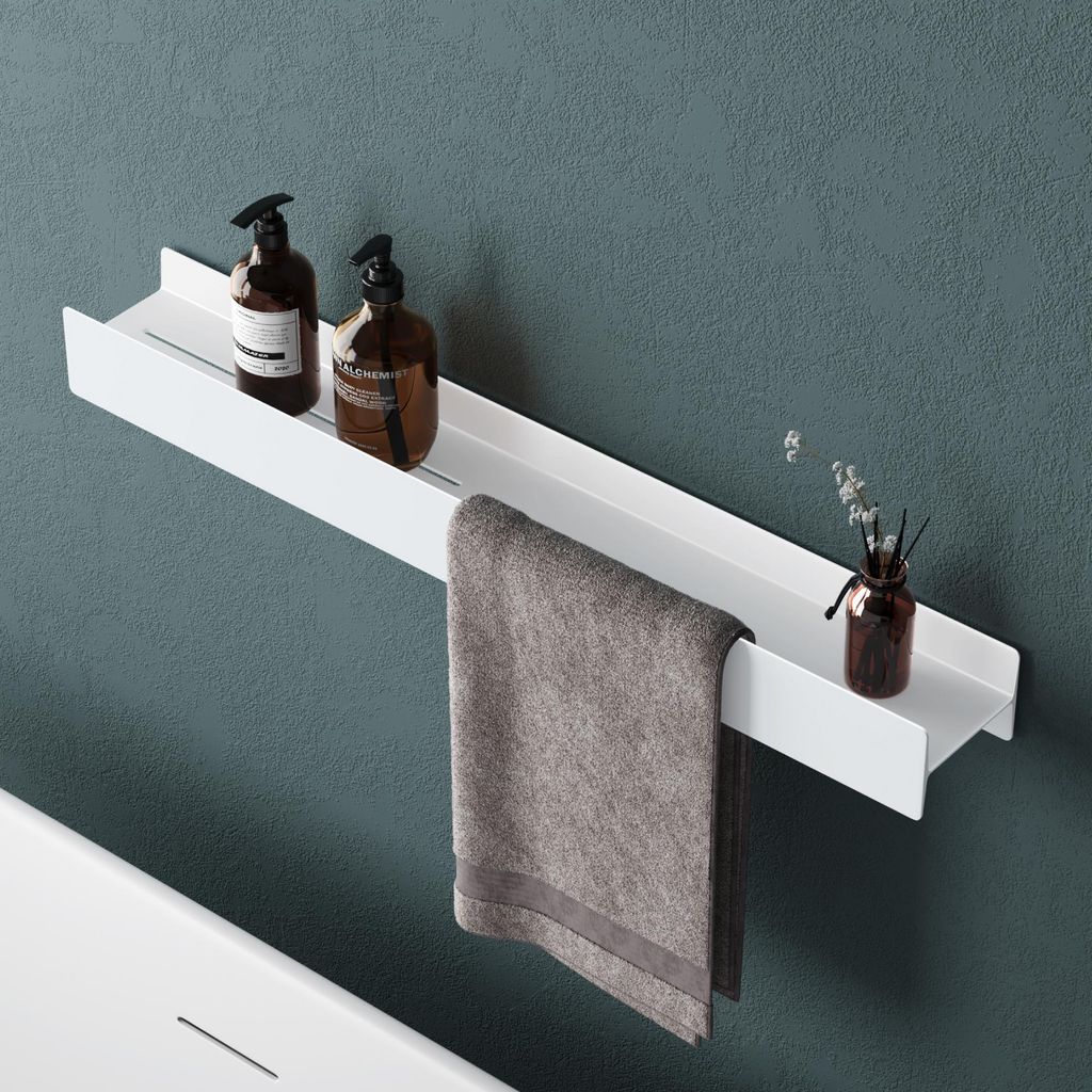Mai & Mai Duschablage zum Bohren oder Kleben Duschregal Badablage 80cm Badezimmerablage zur Wandmontage Badezimmer Organizer Matt weiß Reglo-03