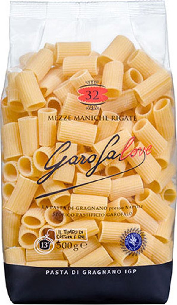 16x Garofalo Pasta di Gragnano IGP Mezze Maniche Rigate N.32 500g