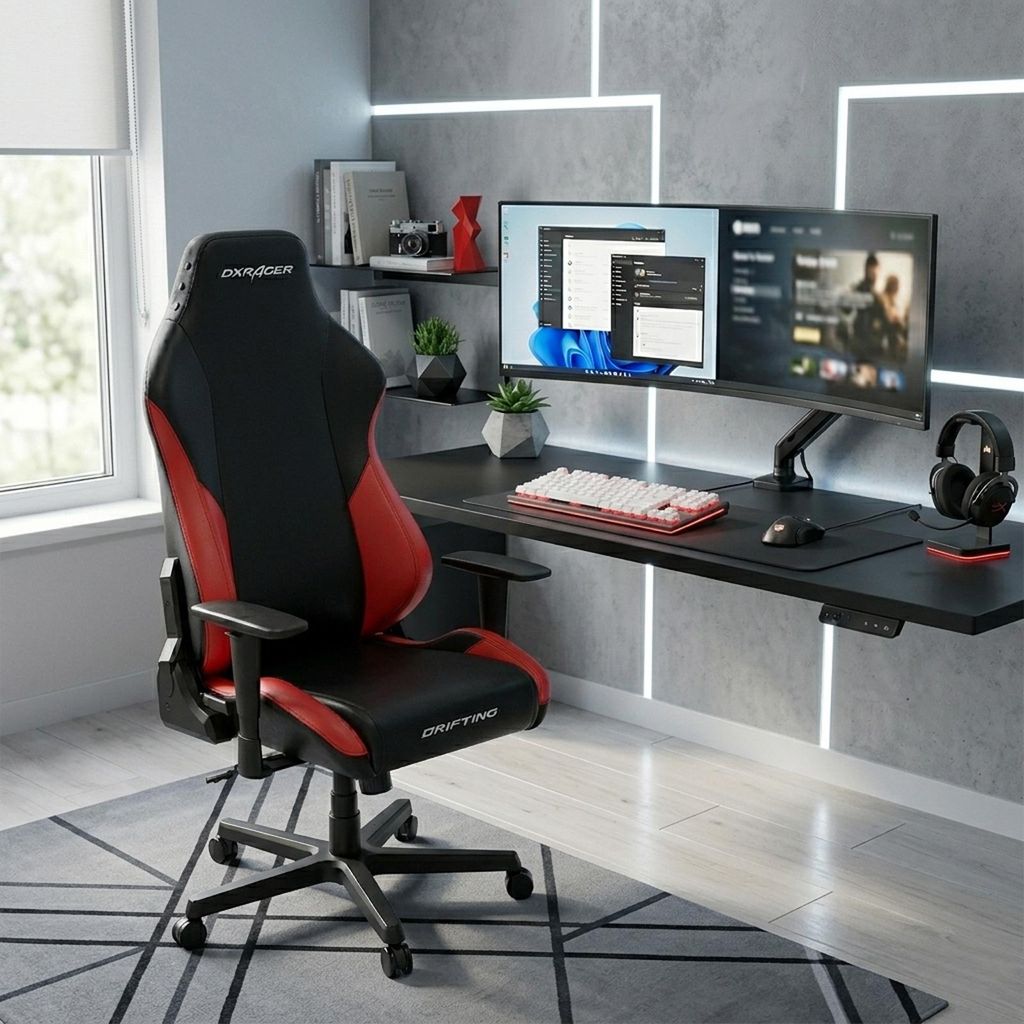 DX Racer Drifting LDC23 NR Chefsessel, Gaming Stuhl, Schwarz/Rot, 3D-Lehnen, Coolingpad
