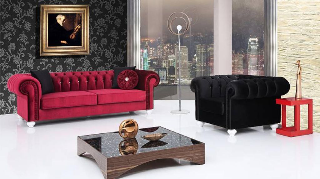 2 tlg. Sofagarnitur 3+1 Sitzer Couch Ledersofa Chesterfiield Textil Samt Sofa
