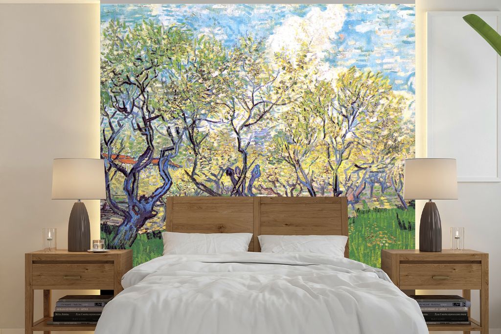 MuchoWow Fototapete für Wohnzimmer oder Schlafzimmer Wandtapete Vinyl Motivtapete Obstgarten mit blühenden Pflaumen - Vincent van Gogh - 280x28...