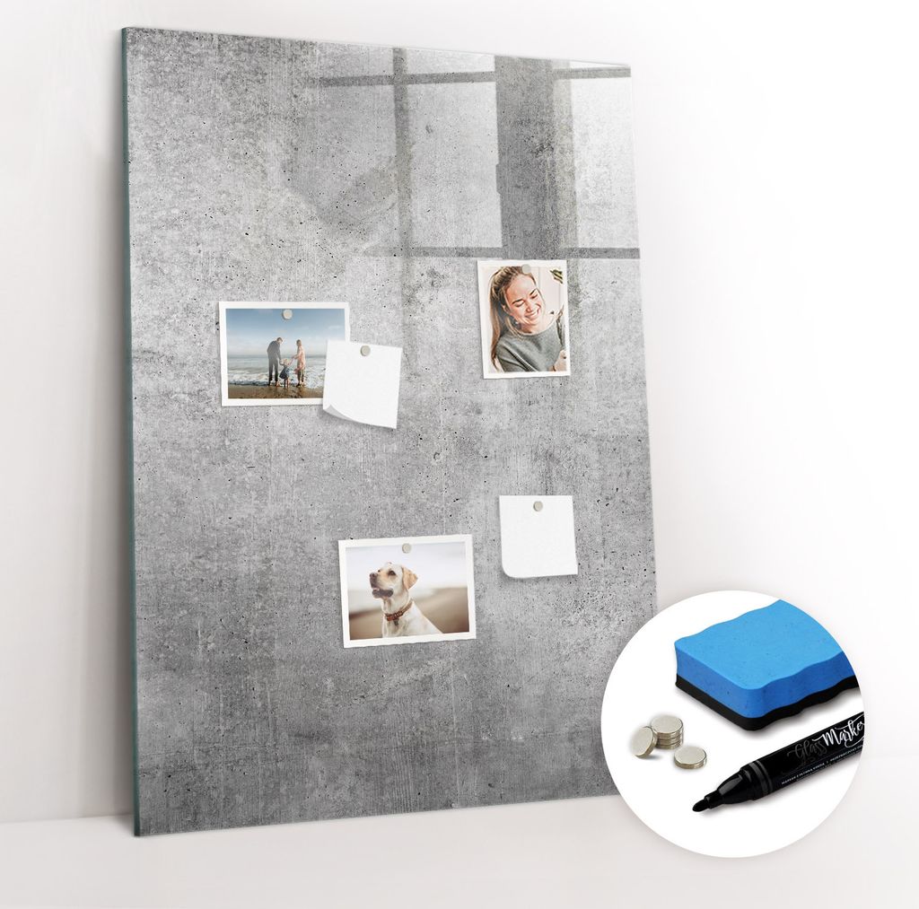 Magnetpinnwand Memoboard - Zubehörsatz - Schwarzer Marker + Schwamm + Magnete - 70 x 100 cm - Leichter Beton