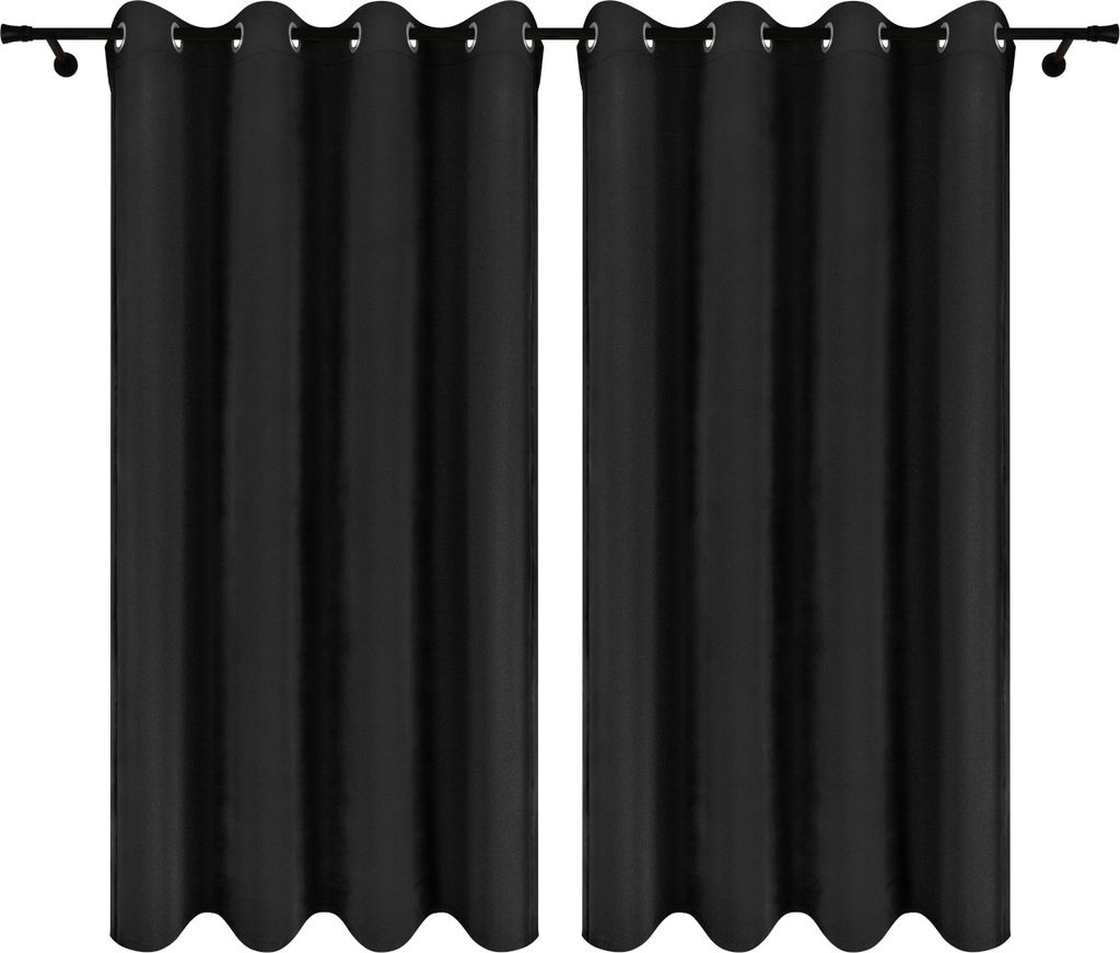 Fertige Vorhänge aus Velours mit Ösen 140x230 cm 2 Stücke Schwarz Blickdichte Gardinen
