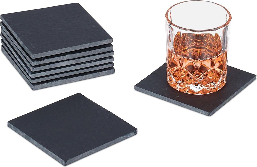Relaxdays Schiefer Untersetzer 8er Set, eckige Produktbild 