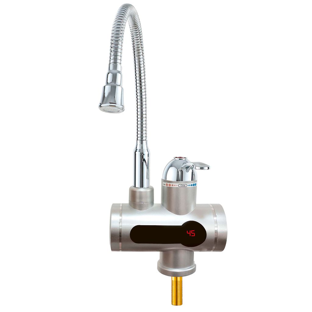 Mauk digitaler Wasserhahn mit integriertem Durchlauferhitzer und Temperaturanzeige Farbe Silber flexibel