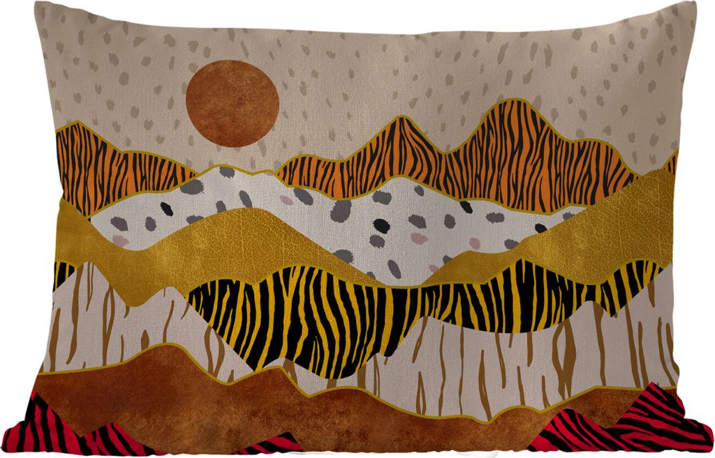 MuchoWow Outdoor Kissen - Tiger Druck - Pastell - Gold - Druck - Tiger - Abstrakt - 50x30 cm - Wetterfest - Lounge Kissen - Sofa kissen - Wohnzim...
