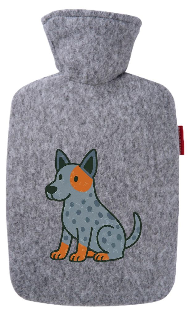 Huuraa Wärmflasche Australian Cattle Dog Comic Heeler 1,8 Liter Filz Classic Filzbezug Bettflasche Geschenkidee