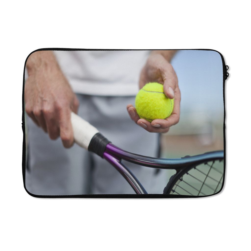 MuchoWow Laptop Hülle 13 Zoll Älterer Mann mit Tennisball und Schläger Laptoptasche - Laptophülle - Sleeve - Rundumschutz