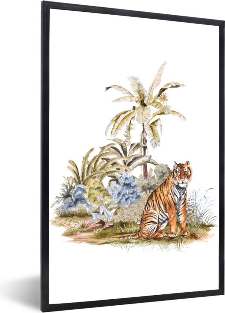 MuchoWow MuchoWow Gerahmtes Poster Tiger - Gemälde - Baum 20x30 cm - Poster mit zchwarzem Bilderrahmen - Drucken - Bilder Poster im Rahmen