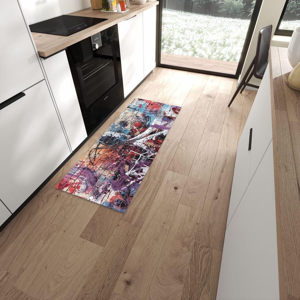 Küchenteppich 60x150cm rutschfest & abwischbar PVC Läufer - Graffiti- Mauer