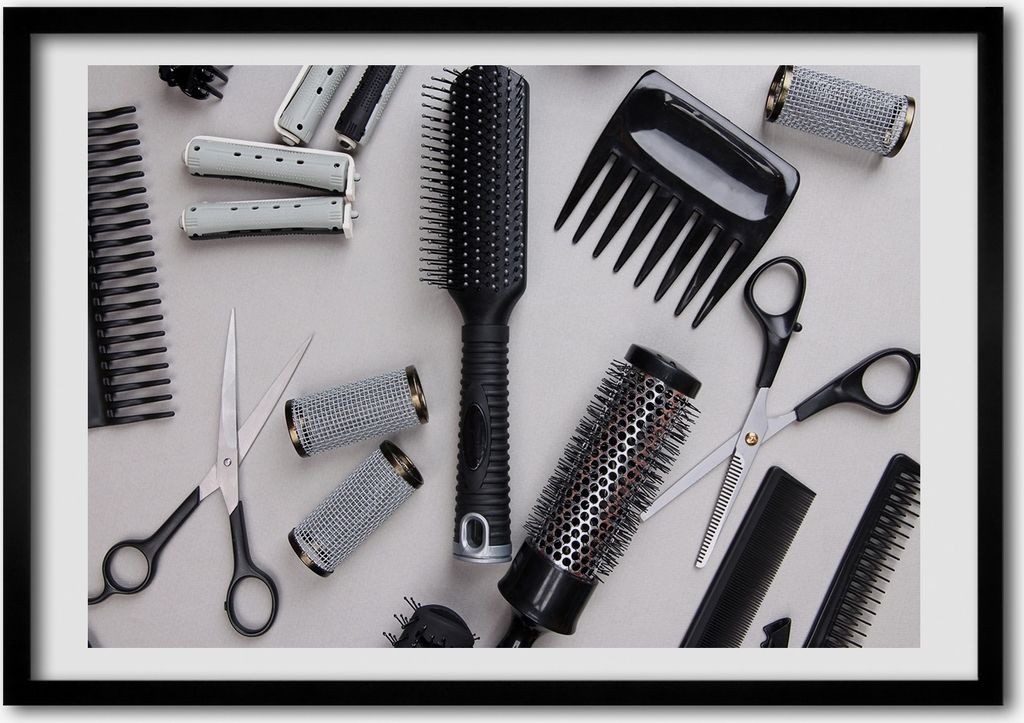 Bild - Bilderrahmen - 100 cm x 70 cm - MDF - Rahmen - Foto - Wandkunst Instrumente Friseur