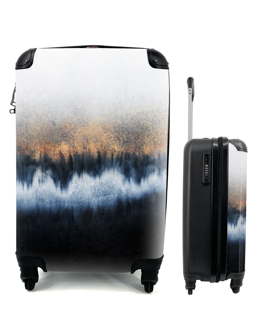 MuchoWow Koffer Handgepäck Trolley Rollkoffer Kleine Reisekoffer mit 4 Rollen - Abstrakt - Gold - Luxus - Blau - Cabin Size < 55x40x23 cm & 55x4...