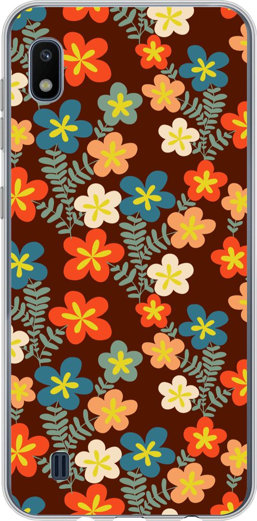 MuchoWow Handyhülle Schutzhülle Hülle für Telefoonhoesje Samsung Galaxy A10 Retro - Muster - Blumen - 1970er Jahre Silikon Softcase Handy Hü...