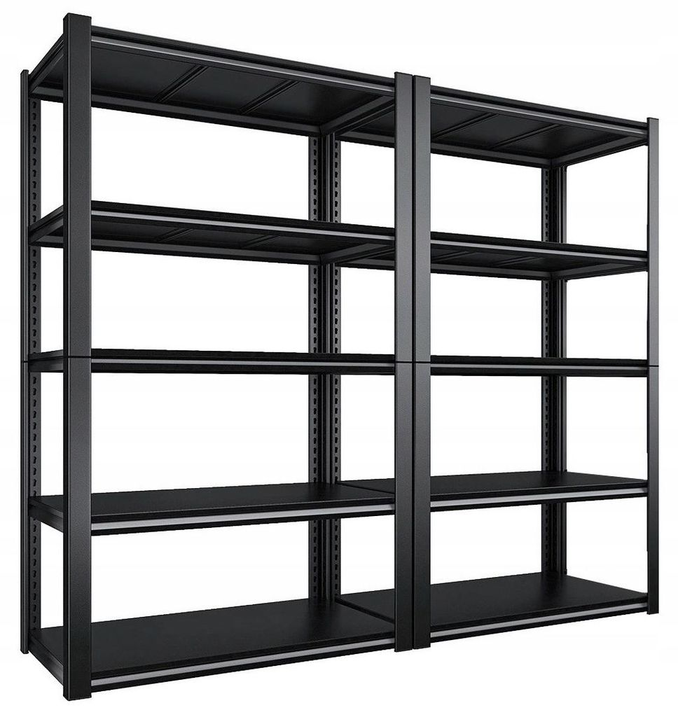 Schwerlastregal 2er Set 200x100x40 cm - Metallregal - Schwarz Pulverbeschichtet - Höhenverstellung - 10 Böden - Traglast Gesamt 1800 kg