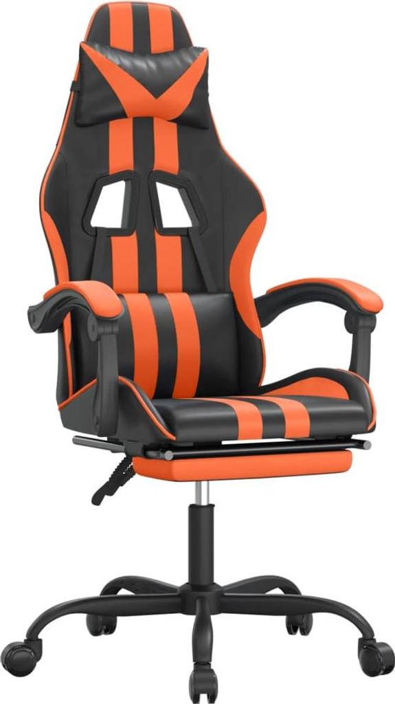 vidaXL Gaming-Stuhl mit Fußstütze Schwarz und Orange Kunstleder