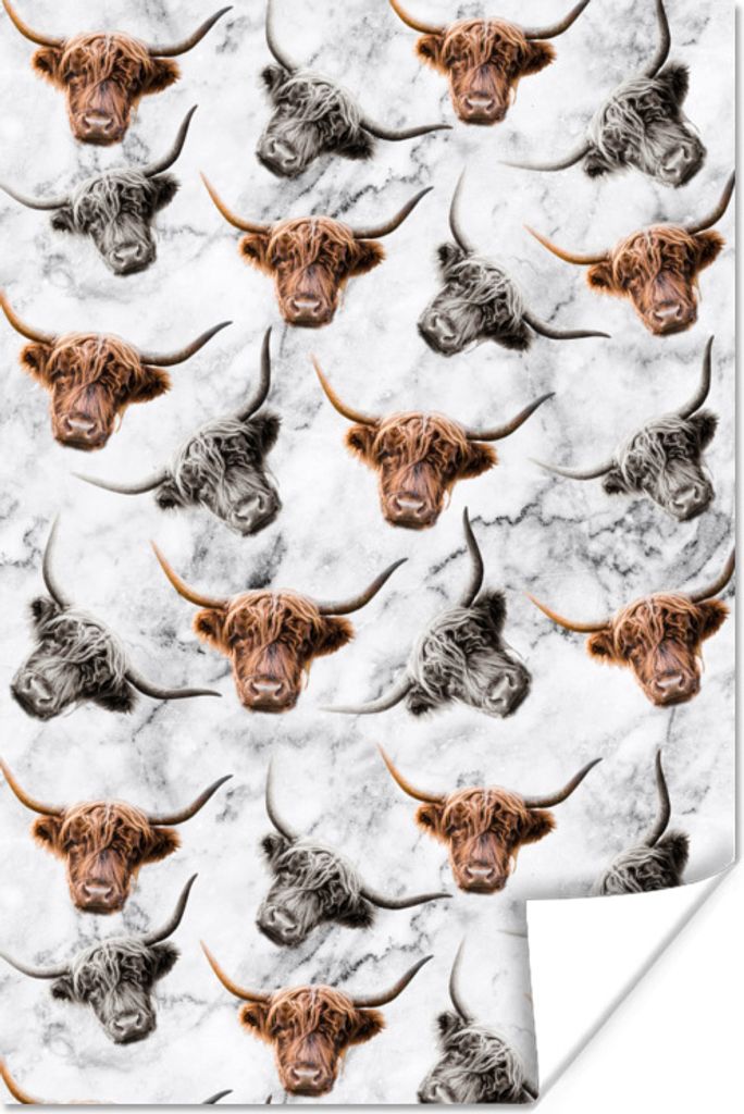 MuchoWow Poster Schottischer Highlander - Marmor - Muster 40x60 cm - Plakate für die Wand - Poster Babyzimmer