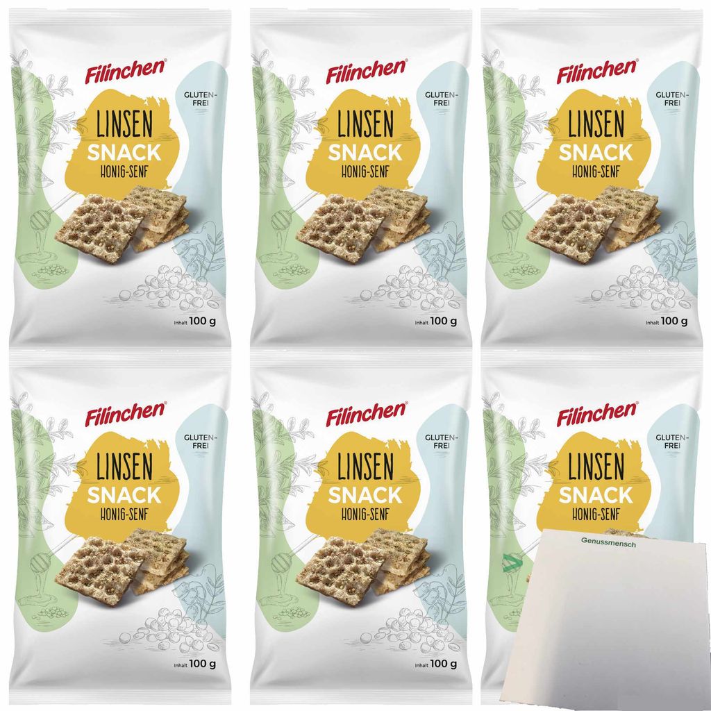 Filinchen Erbsen-Snack Honig Senf Cracker 6er Pack (6x100g Packung) + usy Block