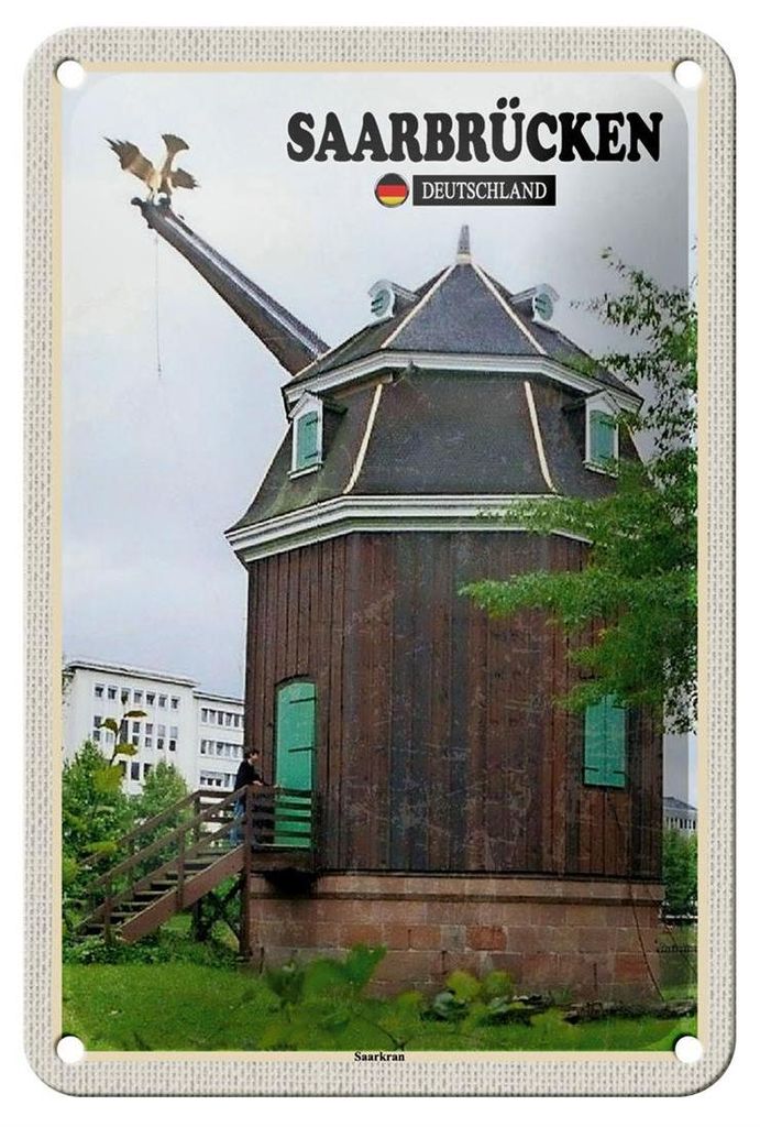 Blechschild Städte Saarbrücken Saarkran Wanddeko 12x18cm Produktbild 