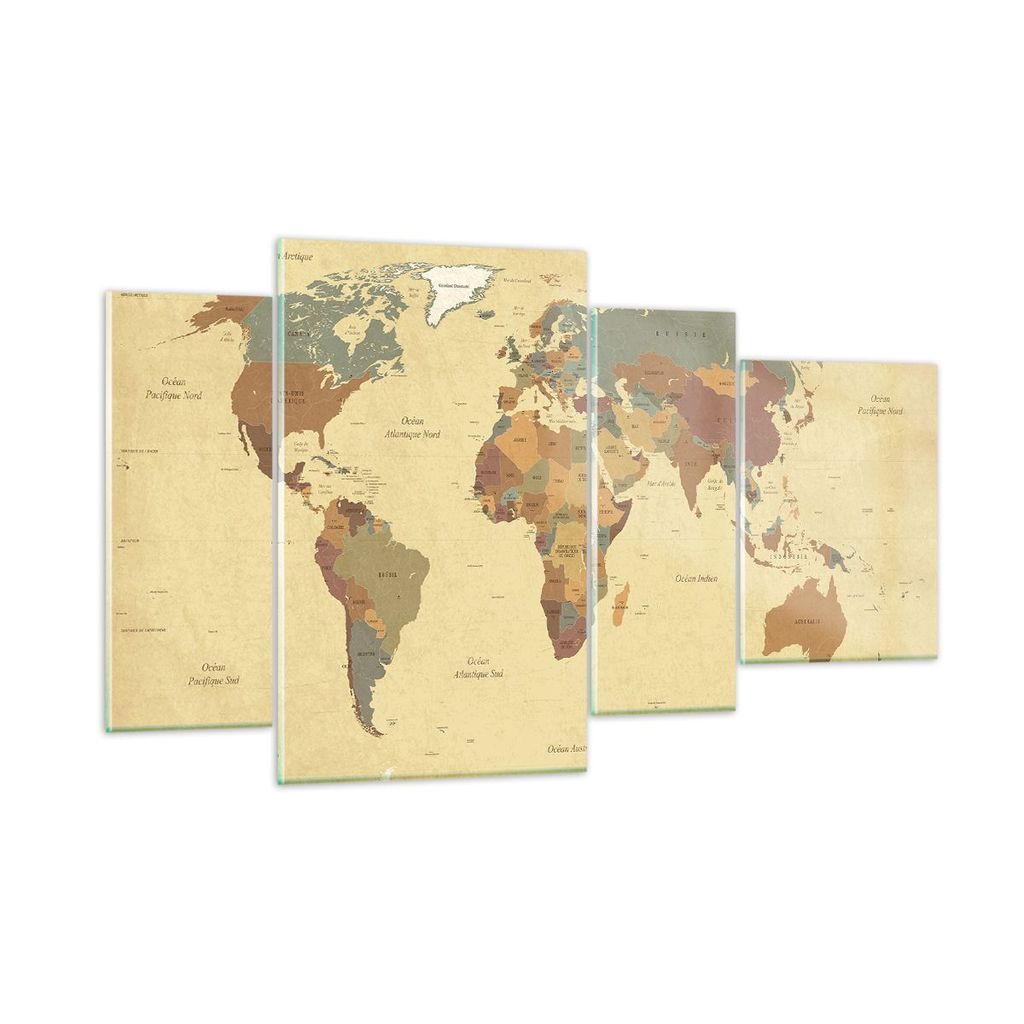 Bilder auf glas - Karte Welt Land - 120x70cm - Glasbilder - Wandbilder - Kunstdruck - zum Aufhängen bereit - Wanddekoration aus Glas - Glas Bilder...
