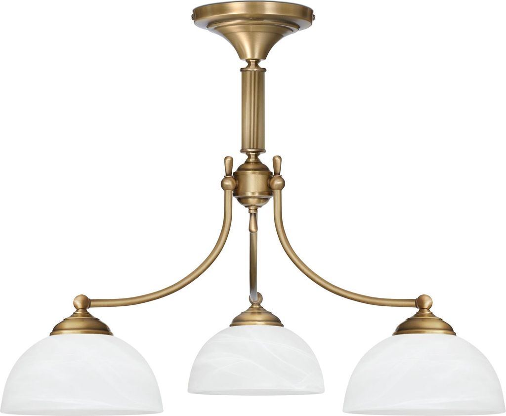 Kronleuchter Messing Goldpatina Alabaster-Glasschirm weiß matt Ø61x48cm 3xE27 180W Esszimmer Wohnzimmer klassisch elegant höhenverstellbar Decke