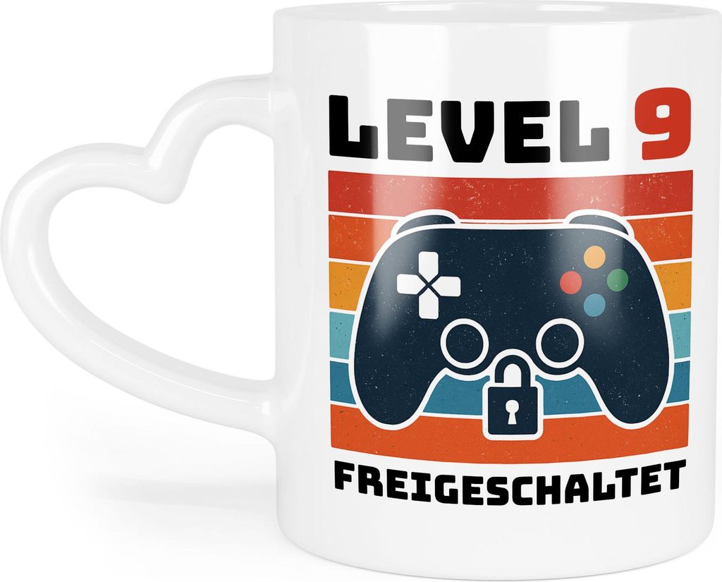 Level 9 Gaming Tasse Herzhenkel Retro Controller Geschenk 9 Geburtstag Gamer Kinder