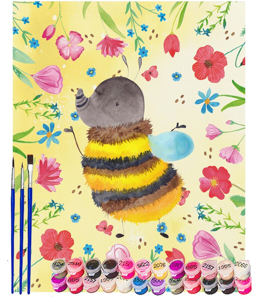 Mr. & Mrs. Panda Malen nach Zahlen Hummel flauschig 40 x 50 cm Mit Rahmen - Gelb Pastell - Geschenk, Lustige Sprüche, Natur, Blume, Leinwand, DIY,...