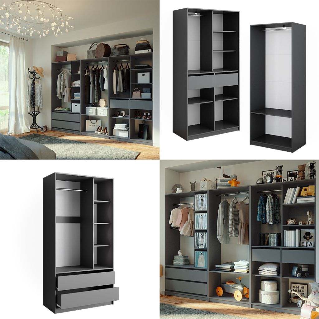Vicco Kleiderschrank Elmo, 100 x 200 cm 3er Set, Anthrazit Produktbild 8