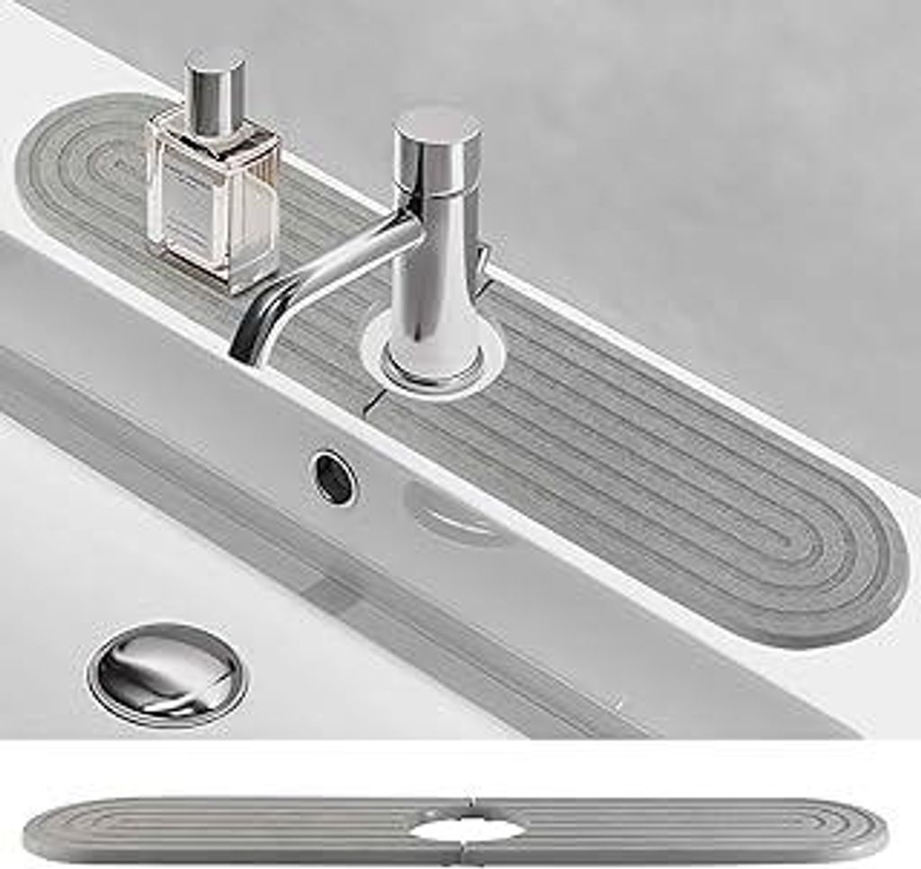 Diatomit Abtropfmatte, Wasserhahn Matte Abtropfmatte, Schneller Trocknungsstein, Super Saugfähiger Spritzschutz für Küche und Badezimmer, Grau 4...