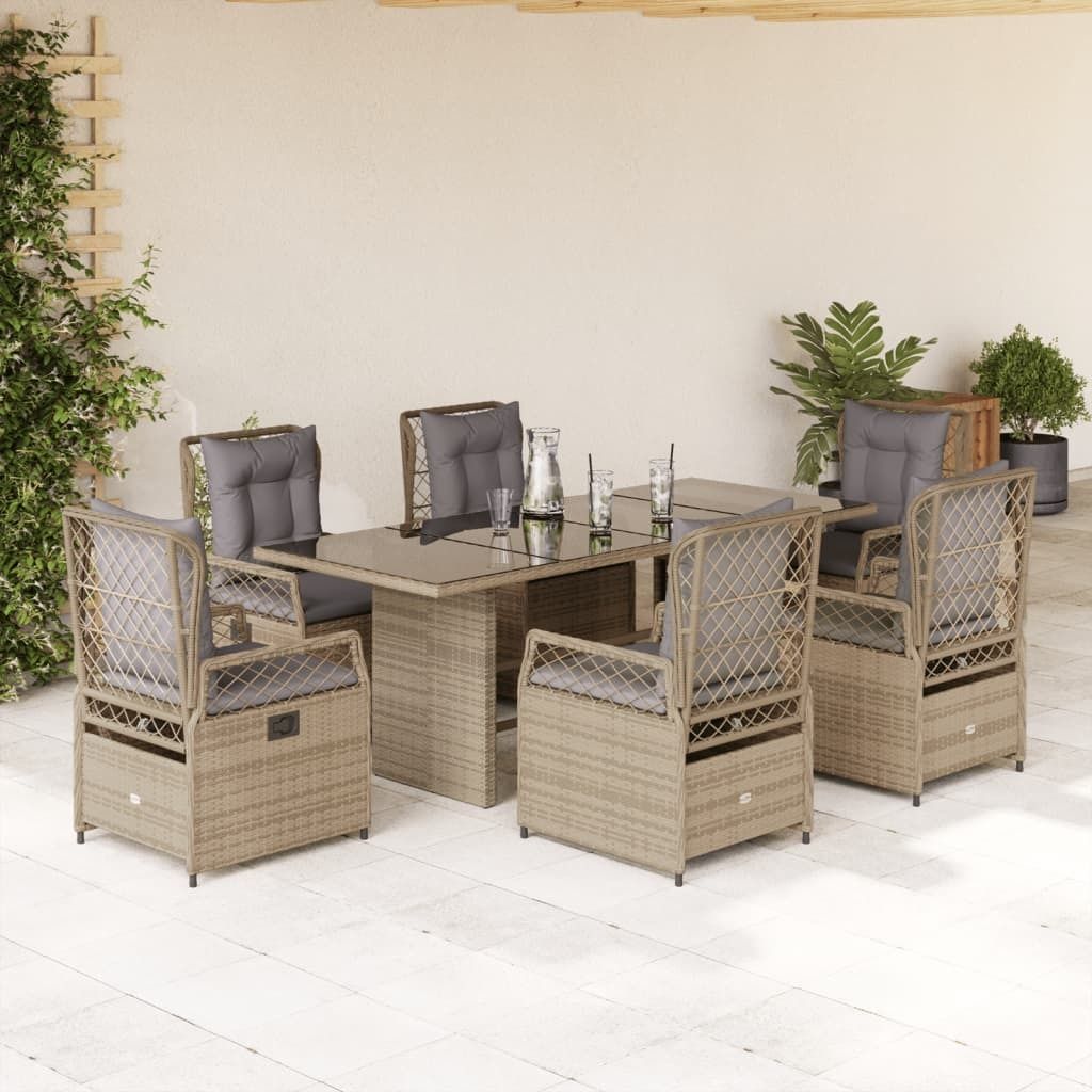 Maison Exclusive - 7-tlg. Garten-Essgruppe mit Kissen Beige Poly Rattan